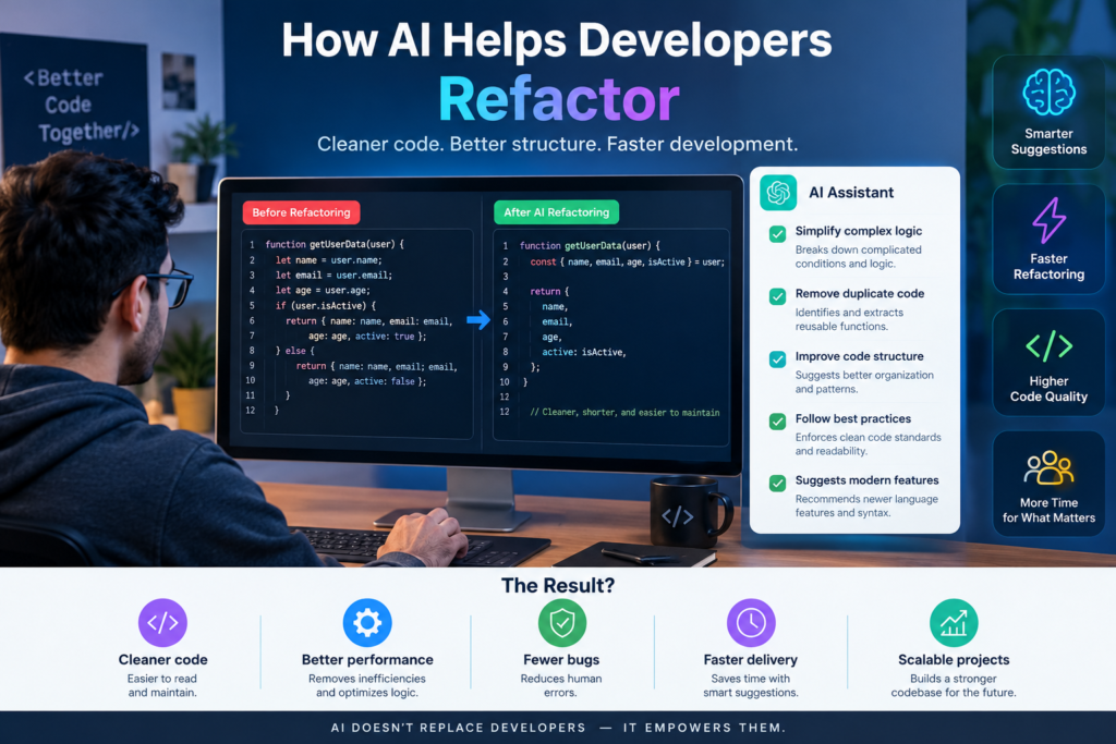 How AI Helps Developers Refactor and Optimize Existing Code: 10 Powerful Ways to Boost Code Quality 1 How AI Helps Developers Refactor and Optimize Existing Code: 10 Powerful Ways to Boost Code Quality