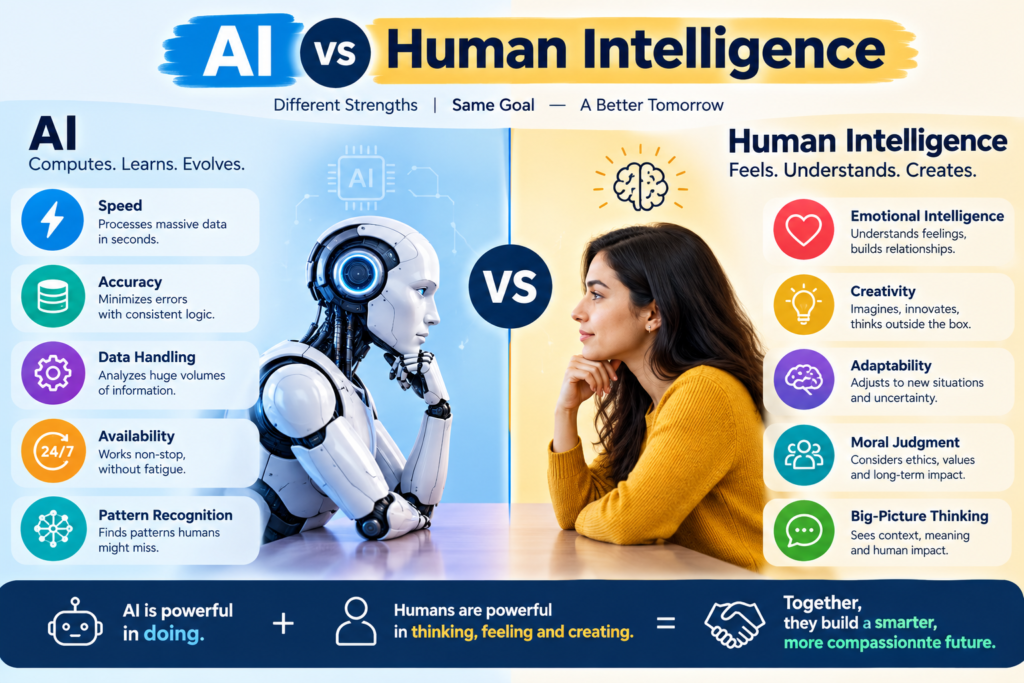 AI vs Human Intelligence: 9 Powerful Differences and Limitations 1 AI vs Human Intelligence: 9 Powerful Differences and Limitations